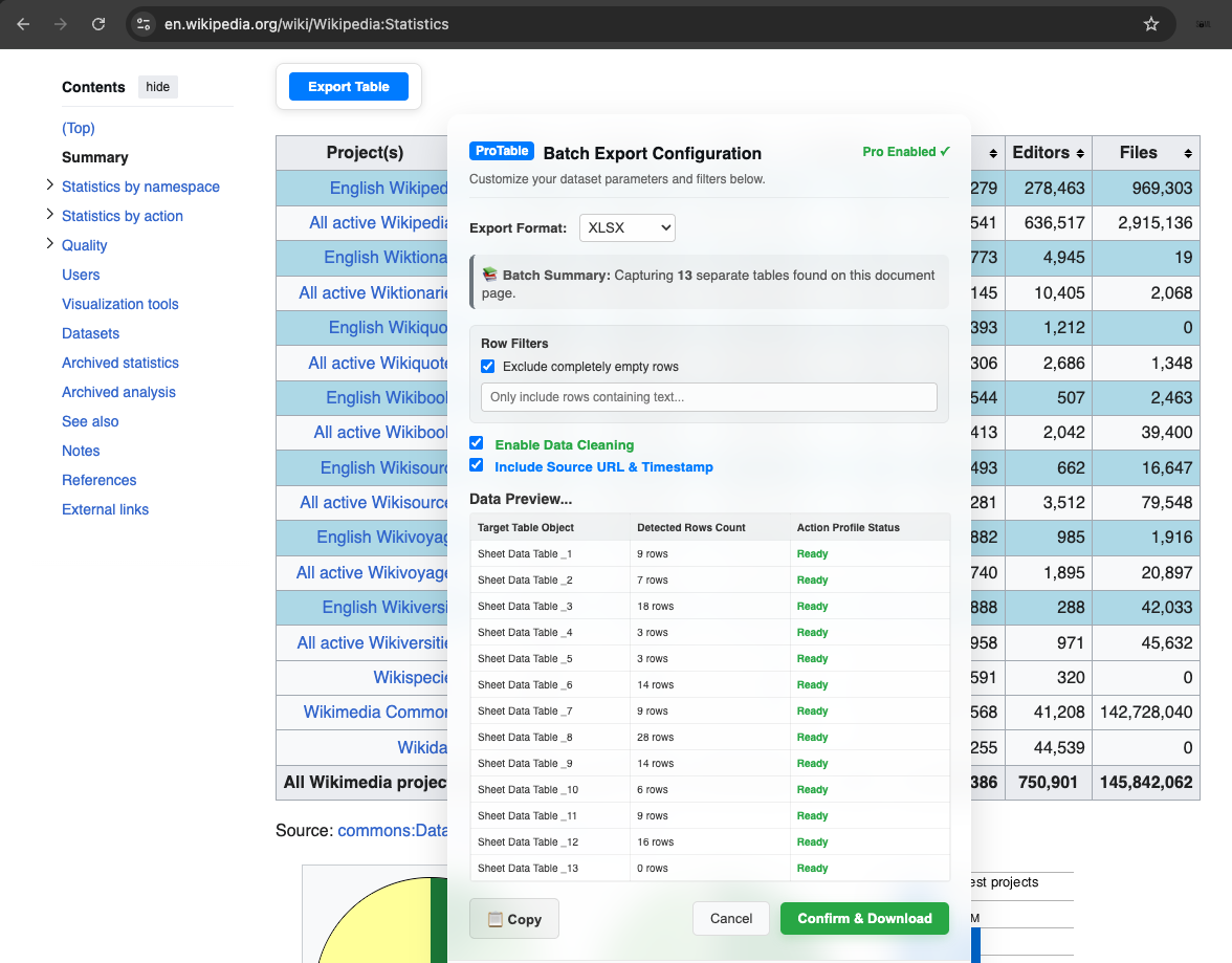 ProTable Batch Export Capability